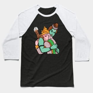 Rama hugging Hanuman Baseball T-Shirt